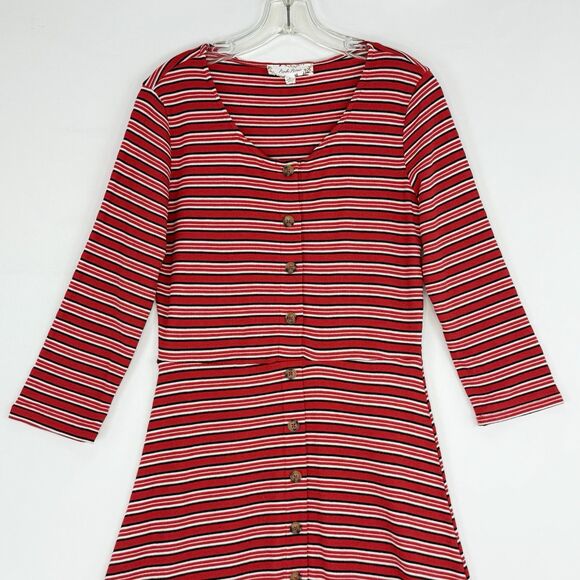 PINK Rose Size M Striped Knit Long Sleeve Button Front Shirt Dress Women’s - Picture 3 of 16